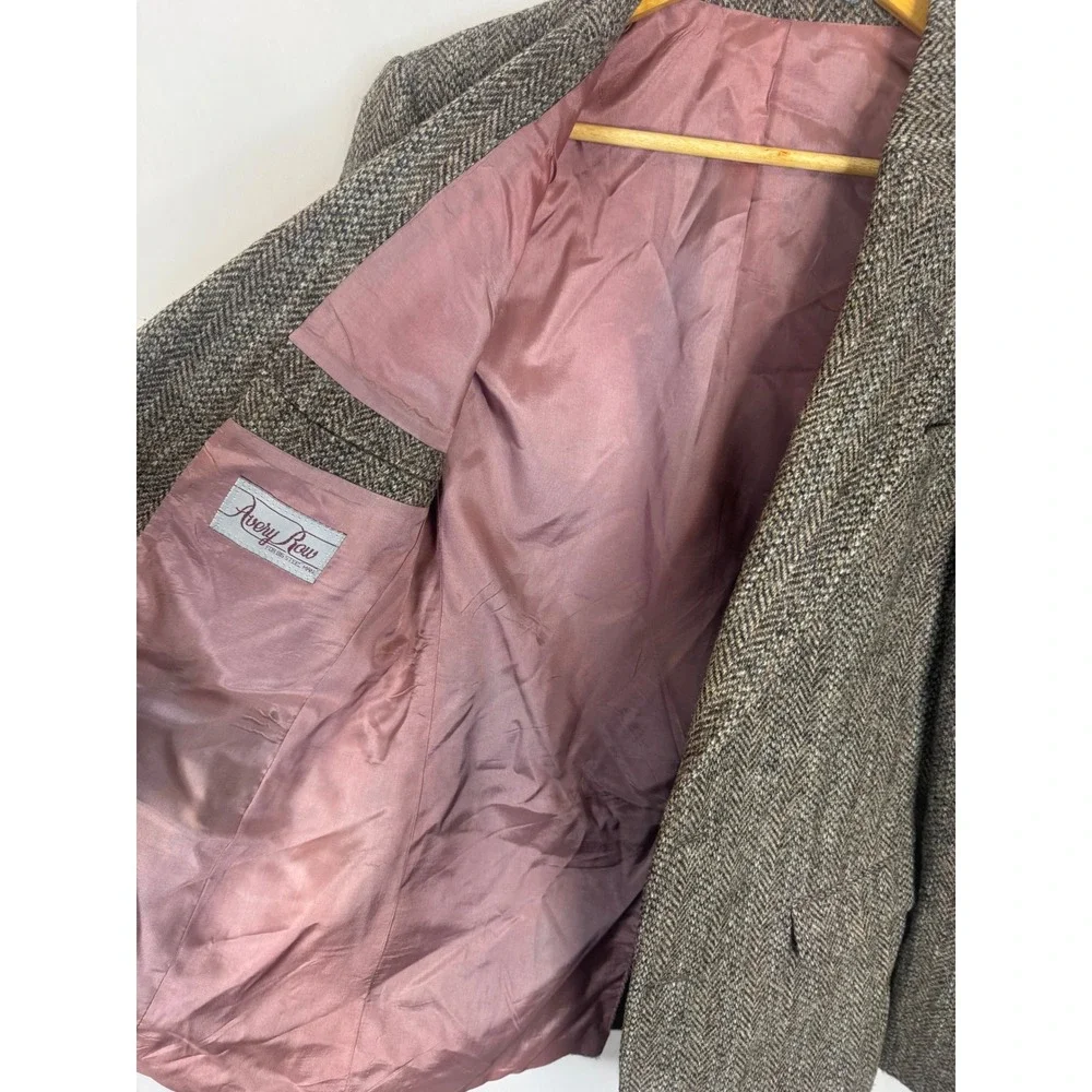 Harris Tweed Mens 40L Tall Brown Herringbone Wool Blazer Elbow Patches